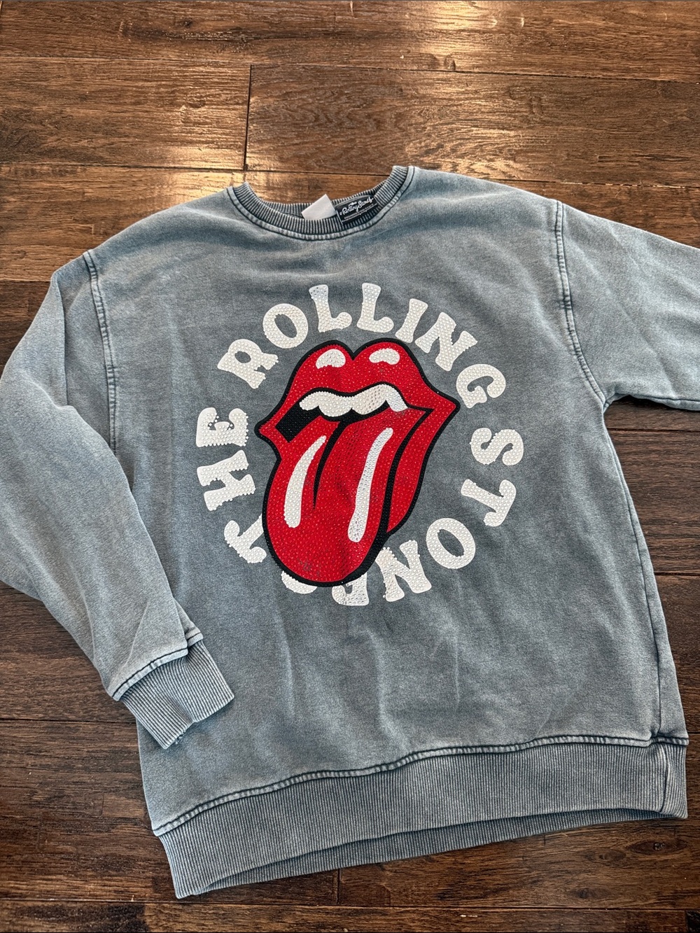 Zara Kids Gray Sweatshirt with Red Rolling Stones Tongue Logo
